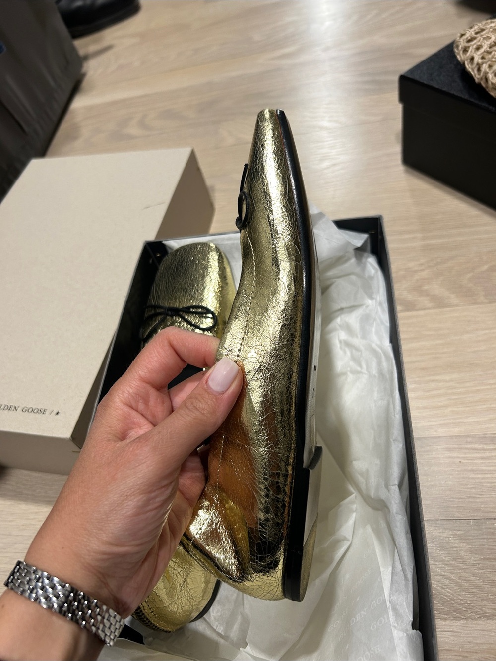 Golden Goose Metallic Ballet Flats with Bow - Picture 5 of 8